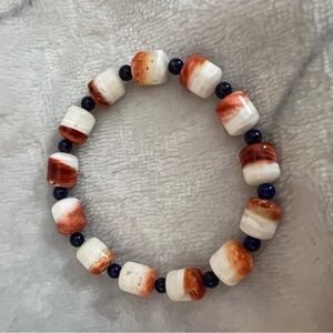 ❤️ 12mm Spiny Oyster & Lapis Lazuli Southwestern Stretchy Bracelet Size 5.75+